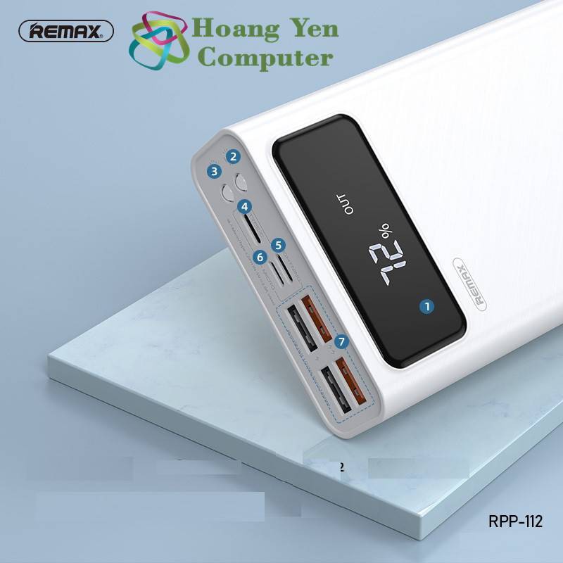 Sạc Dự Phòng Remax RPP-112 30000mAh Lõi Polymer 3 Cổng Sạc Vào, 4 Cổng Sạc Ra, Tích Hợp Đèn Led