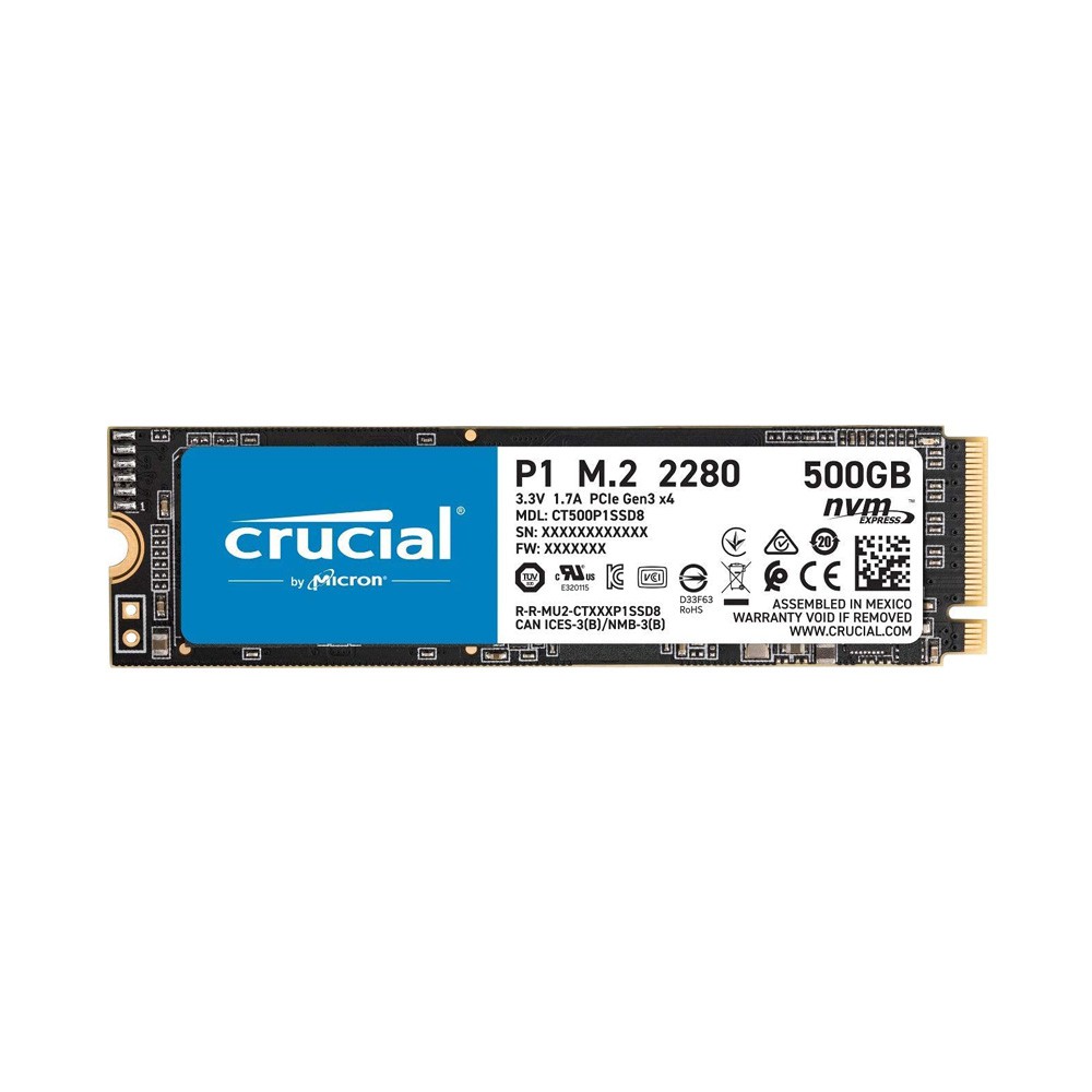 SSD Crucial P1 M.2 PCIe NVMe 500GB nhập khẩu mới 100% Bh 36 tháng ( đọc 1900mb/s ghi 950mb/s)