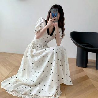 Váy maxi trắng dài chấm bi cực xinh yêu có ảnh thật