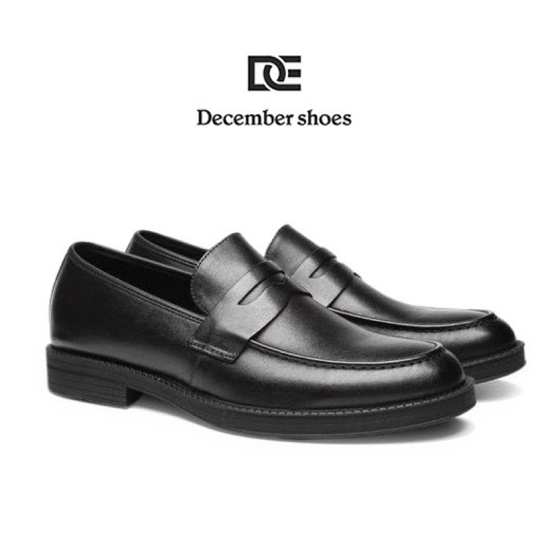 Giày Penny Loafer Black da bò thật nguyên tấm cao cấp LF-03 (đế gỗ)