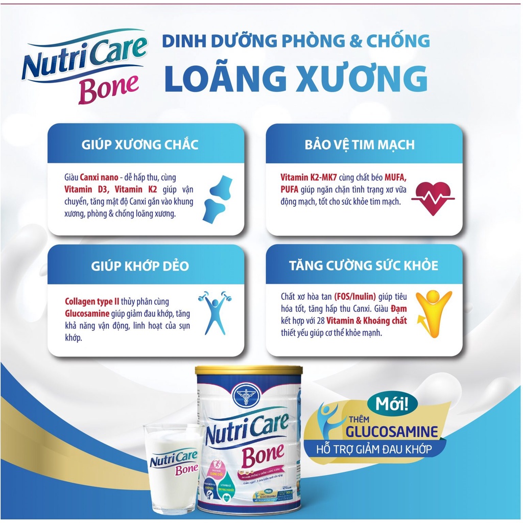 Sữa NutriCare Bone 900g Tăng Cường Canxi/Giúp Xương Chắc Khỏe/Phòng Loãng Xương cho người trưởng thành