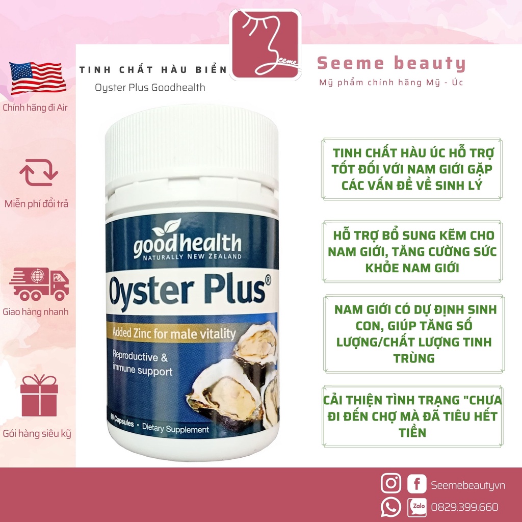Tinh Chất Hàu Biển Oyster Plus Goodhealth 60 viên Chính Hãng Hàu Úc Oyster Plus SeeMe beauty