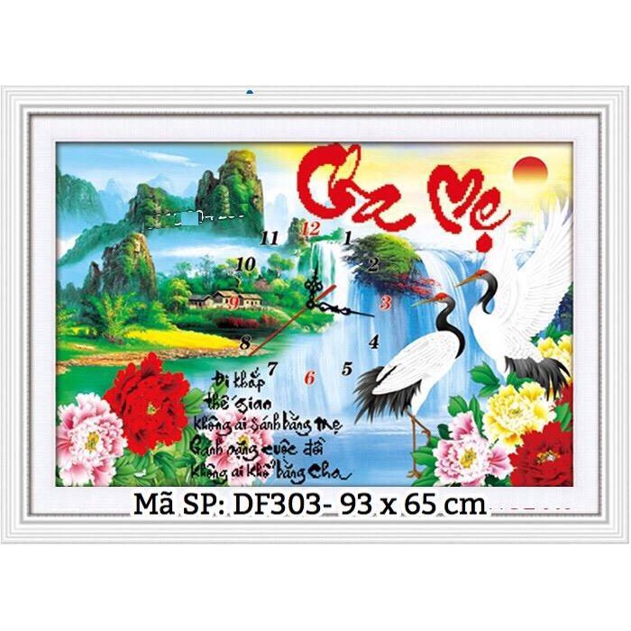 Tranh gắn đá đồng hồ cha mẹ KT:93x65cm,tranh đính đá chưa gắn.
