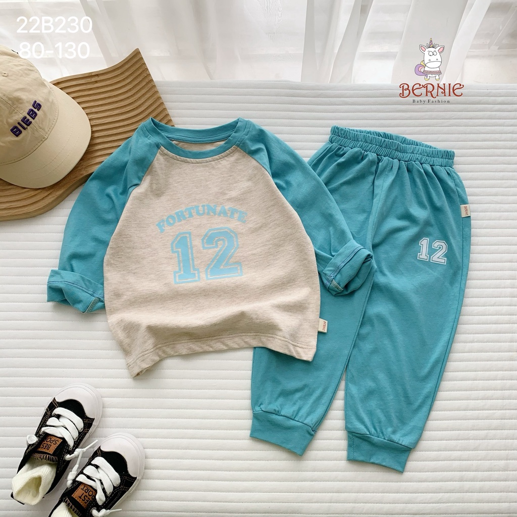 Bộ cotton dài tay unisex cho bé, bộ thun tay dài cotton mềm Bernie