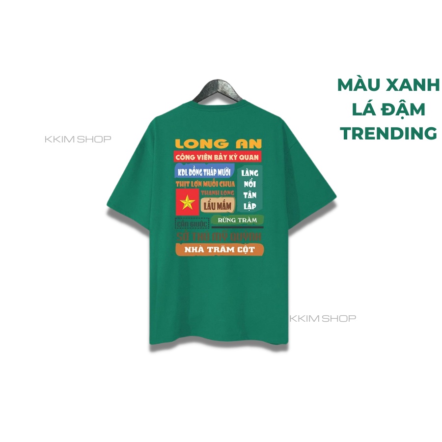 Áo thun tay lỡ LONG AN, Áo phông 63 tỉnh thành Form rộng oversize, chất liệu Cotton KKIMSHOP