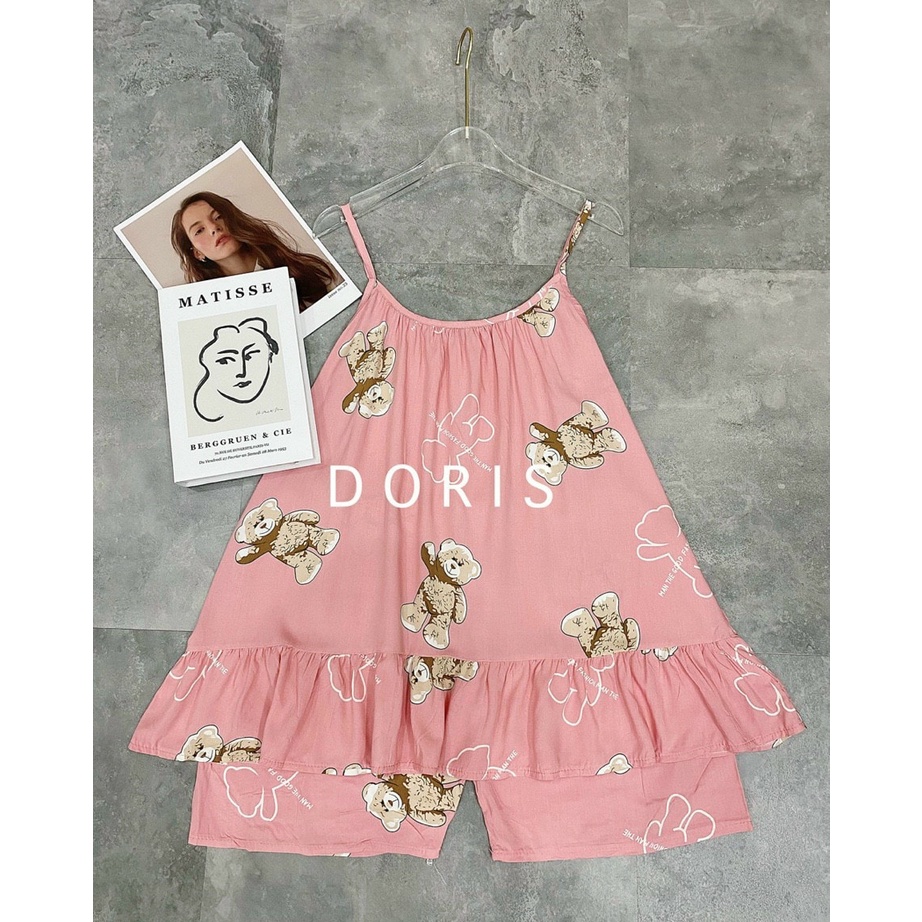 Bộ bầu lanh lụa siêu mềm mát, kiểu áo 2 dây và quần đùi