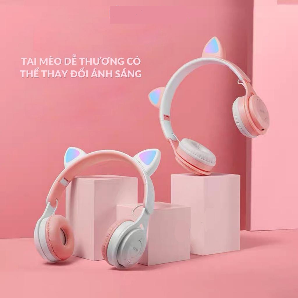 Tai Nghe Mèo Không Dây Bluetooth P47M Có Đèn Led - Chống Ồn - Có Mic - Chính Hãng HD DESIGN