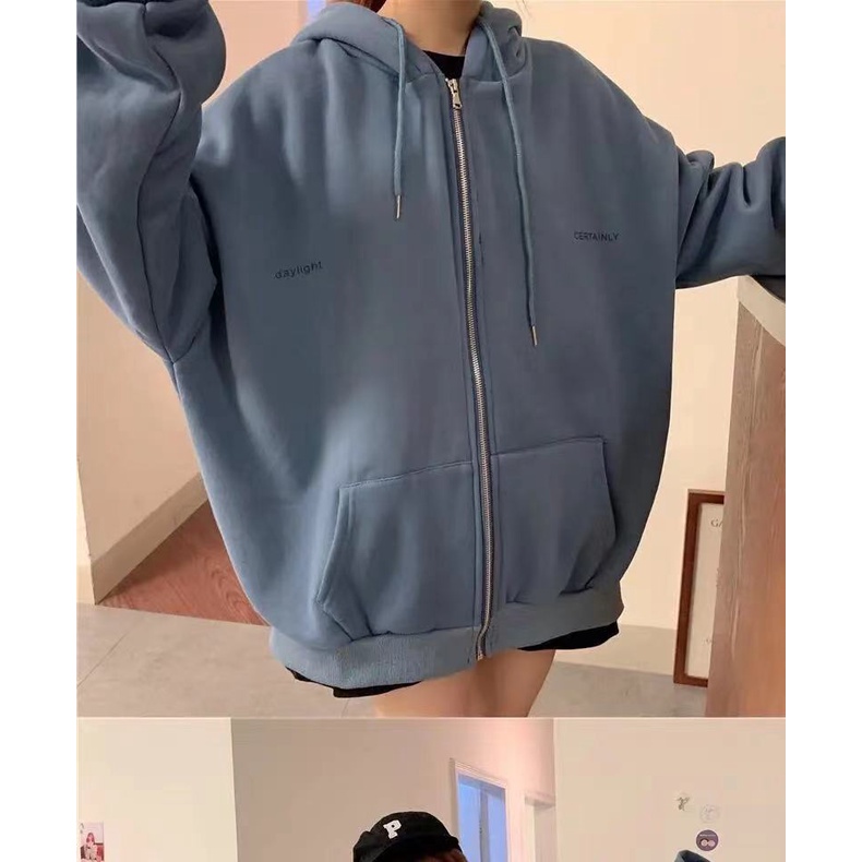 Áo Khoác Cardigan Có Mũ Trùm Dày Dặn Màu Sắc Đơn Giản Phong Cách Harajuku Hàn Quốc Cho Nữ