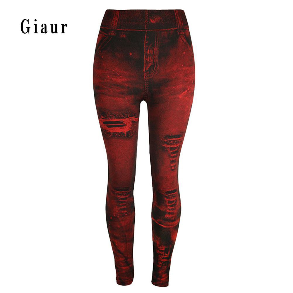 Quần legging giả jean chất liệu co dãn eo cao thời trang cho nữ