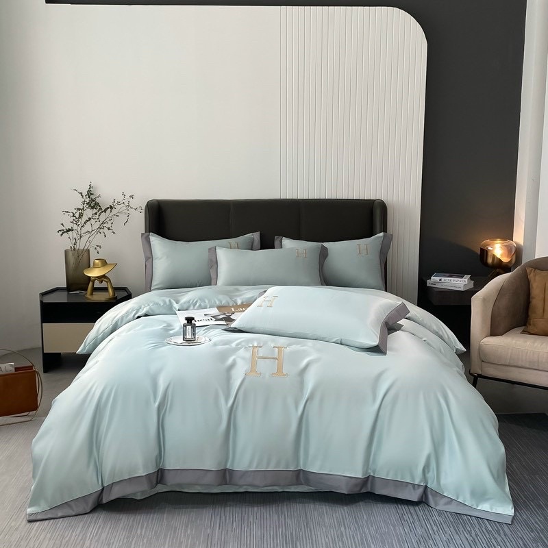 Set Chăn Ga Gối Lụa Chữ &quot;H&quot;_Hàng Nhập Khẩu Cao Cấp Nguyên Tem Mác Túi