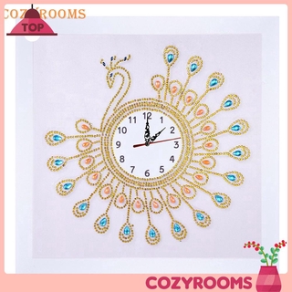 Set tranh đính hạt kim cương hình đồng hồ con công DIY