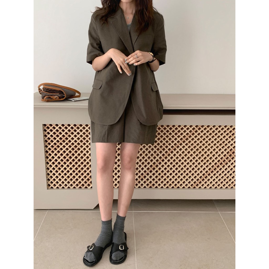 [SẮN RÊU+BE SỐ LƯỢNG ÍT] Áo blazer cộc tay basic style Hàn Quốc (nâu/be/xanh) | BigBuy360 - bigbuy360.vn