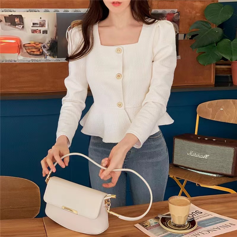 SUXI Áo Sơ Mi Tay Dài Cổ Vuông Màu Sắc Thanh Lịch Dành Cho Nữ