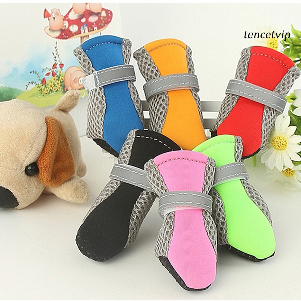Bộ 4 Chiếc Giày Vải Thoáng Khí Chống Trượt Cho Thú Cưng