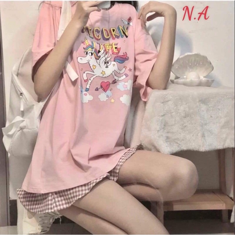 Áo đôi, áo thun cặp nam nữ tay lỡ Unisex Ngựa Kỳ Lân Unicom form rộng vải cotton Hot Trend 2022