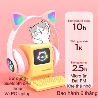 TAI NGHE MÈO BLUETOOTH ĐÈN LED ĐỔI MÀU DỄ THƯƠNG