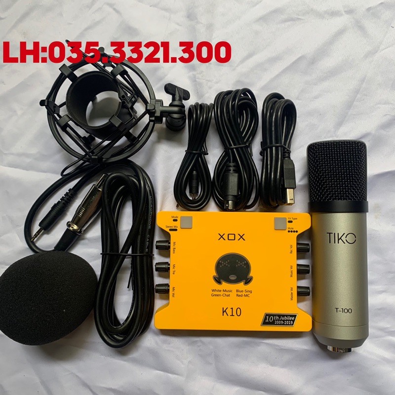 Bộ Mic Hát thu Âm Livestream Mới Nhất Mic Tiko T100+card k10 bản 2020 bảo hanh 1 năm