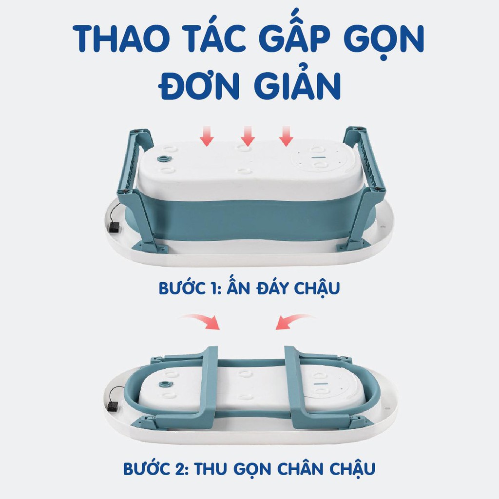 Chậu tắm Holla gấp gọn, có nhiệt kế đo nước, tặng kèm phao cho bé