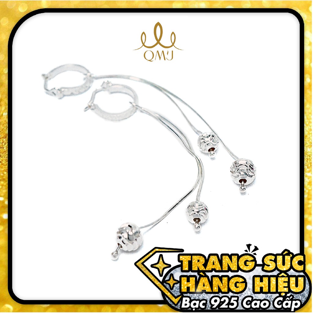 Bông tai bạc QMJ Dáng dài mix bi phay thanh lịch - Q194