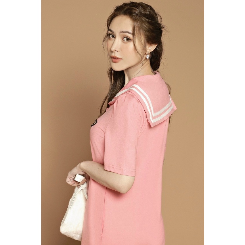 Hàng QC - Đầm suông thun hồng cổ thủy thủ dễ thương - LCT217
