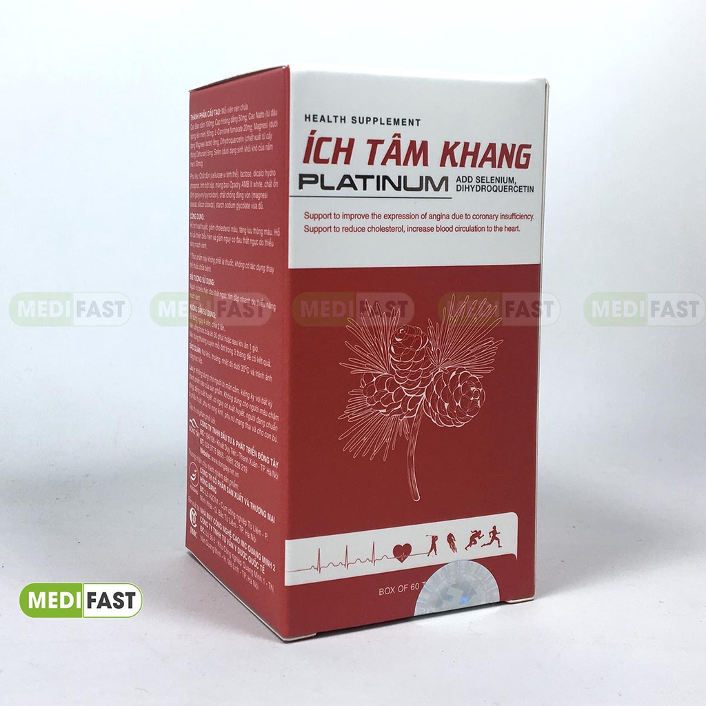 Bổ tim mạch Ích tâm khang Platinum Lọ 60 viên Mẫu mới hàm lượng cao hơn tốt cho tim mạch từ thảo dược