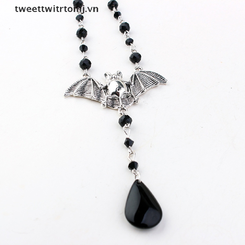 Vòng Cổ Choker Bản To Mặt Hình Dơi Đính Đá Pha Lê Phong Cách Gothic Hóa Trang Halloween