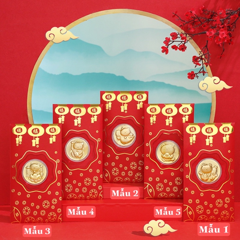 Bao Lì Xì thần tài Mạ Vàng 24K - Bao Lì Xì May Mắn Rước Tài Lộc vào nhà