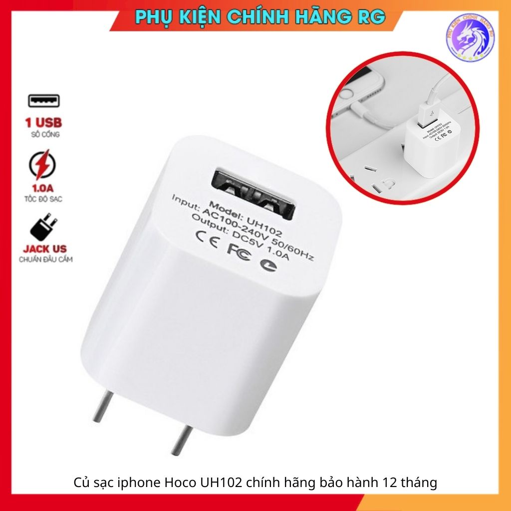 Củ sạc hoco cục sạc iphone 1 cổng cốc sạc chính hãng bảo hành 12 tháng Hoco UH102