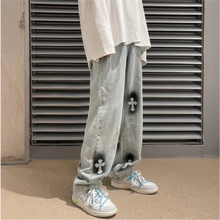 quần jean nam phong cách Hàn Quốc quần jean ống suông nữ quần bò ống from rộng quần baggy jean thời trang quần jean ống suông