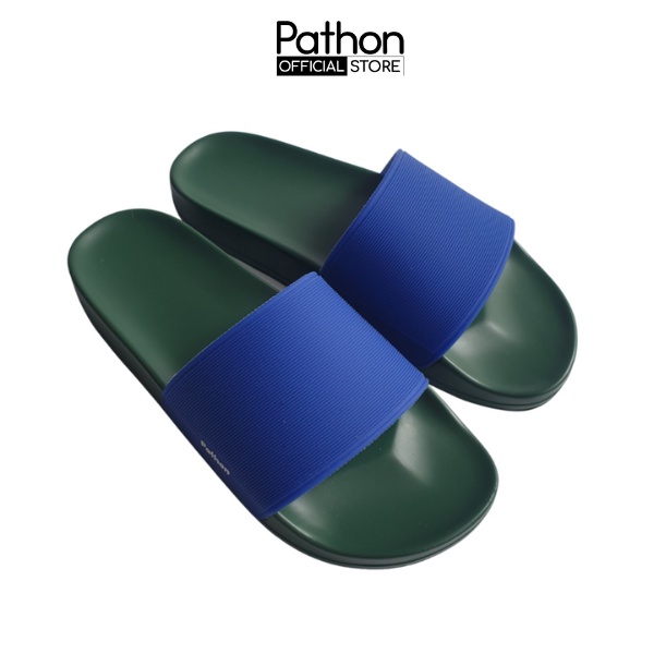 Dép nam nữ quai ngang slipper Pathon quai PVC và đế PU xanh lá quai xanh dương Mẫu SD65