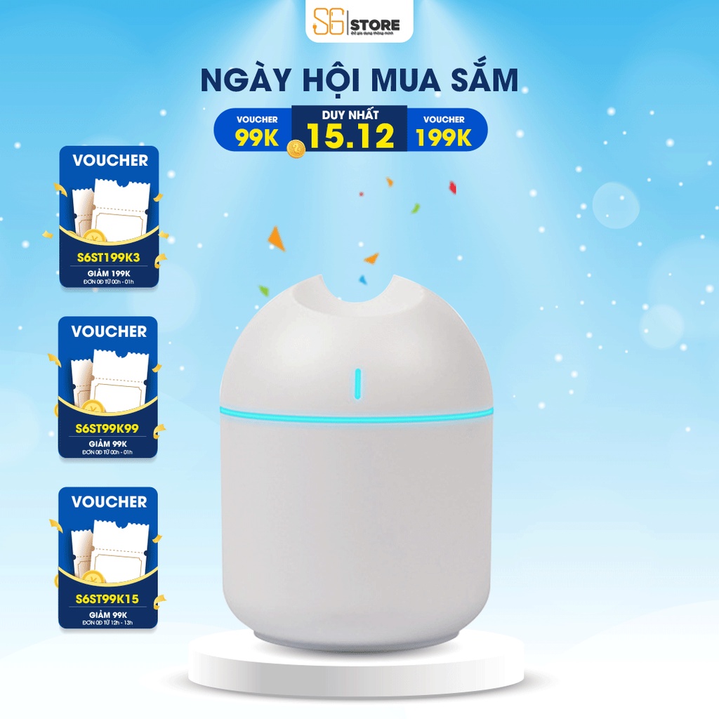 Máy xông tinh dầu mini 250ml S6 phun sương tạo ẩm khuếch tán tinh dầu có đèn led dây cắm usb cho phòng khách phòng ngủ