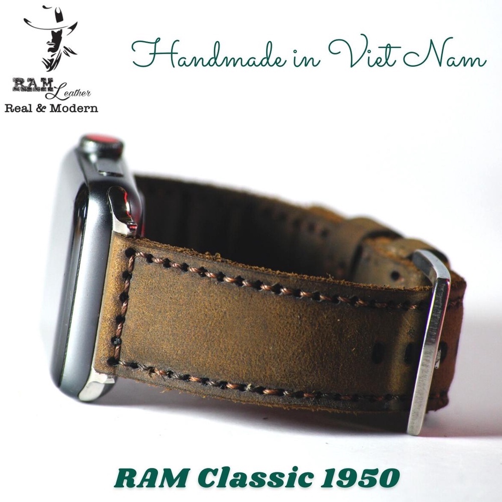 Dây đồng hồ Apple Watch , Iwatch , Iphone Watch Da Bò Thật Nâu Đất RAM Leather Bauhaus 1950  Bền Đẹp
