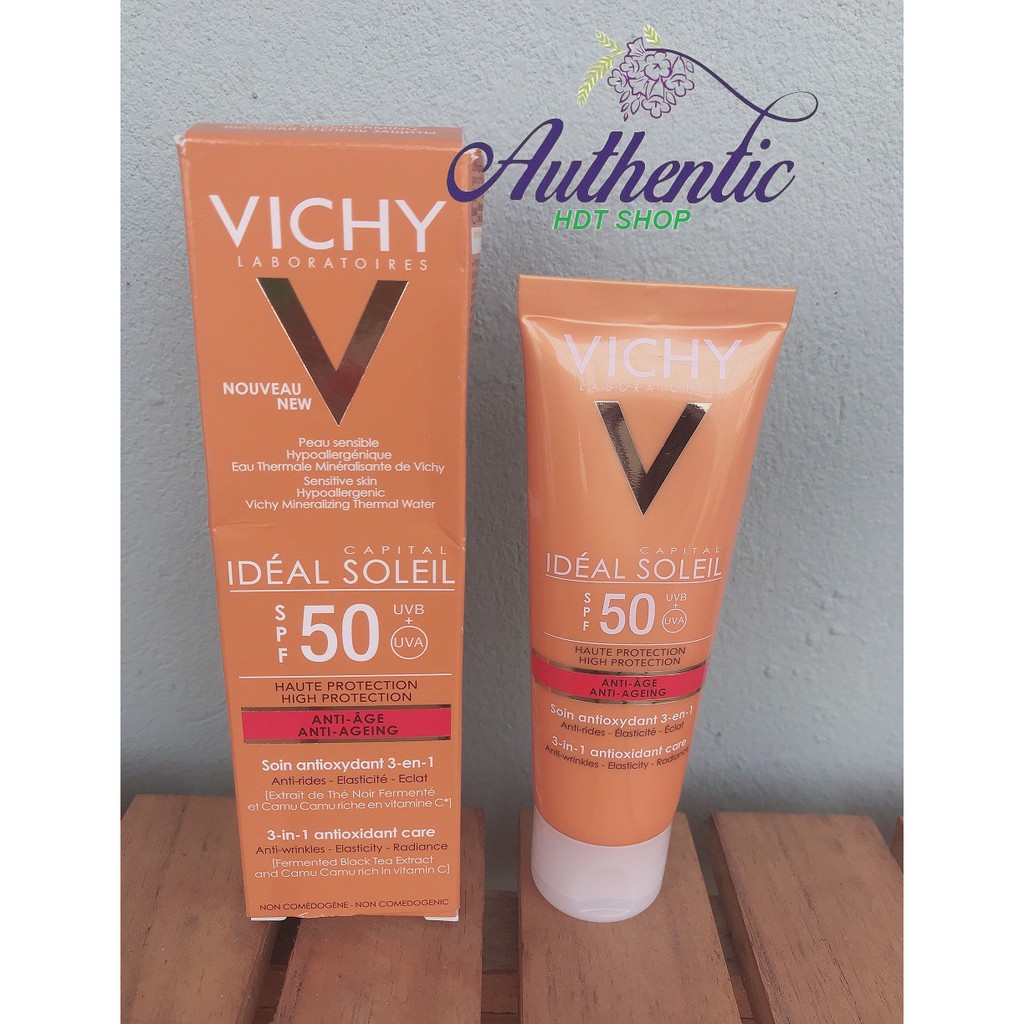 Kem Chống Nắng Ngừa Lão Hóa Da VICHY CAPITAL SOLEIL ANTI-AGEING 3-IN-1 SPF50 50ml (Vichy Nội địa Pháp)