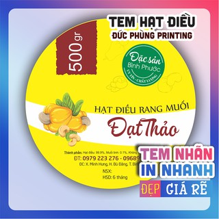 100 Tem, decal, logo, sticker Hạt điều rang muối (Cắt tròn, chỉ lột ra dán)