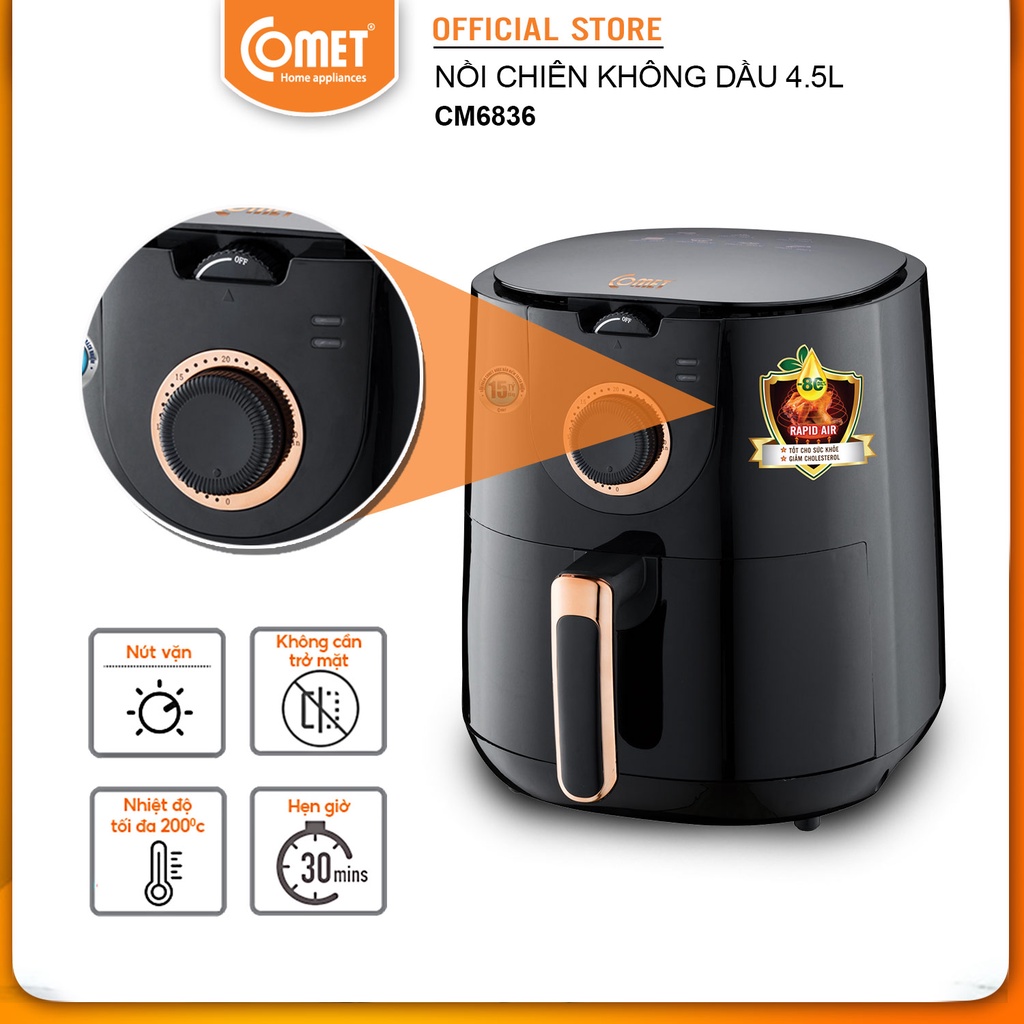 [Mã ELCM82 giảm 150k] Nồi chiên không dầu COMET CM6836 - 4,5L