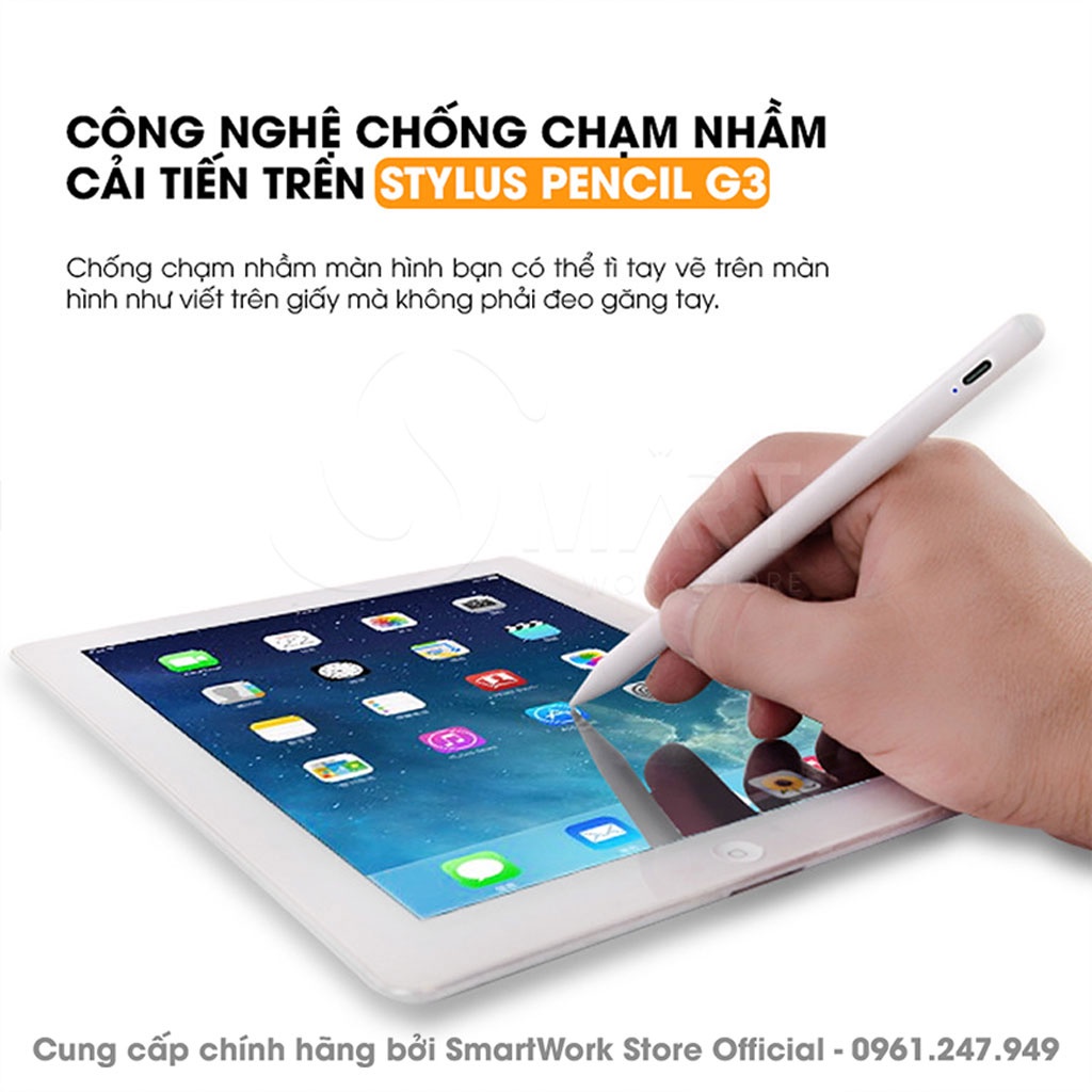 Bút Cảm Ứng Stylus Pencil G3 New 2022 Chuyên Dụng Cho Ipad 2018/ 2021/ 2022 - Chống Chạm Nhầm, Cảm Ứng 1 Chạm Siêu Nhạy