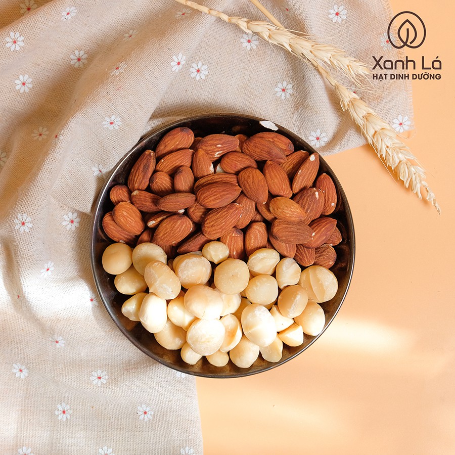Hạt dinh dưỡng mix 2 siêu hạt sạch loại A Xanh Lá (2 trong 4: hạnh nhân, hạt điều, macca, óc chó)