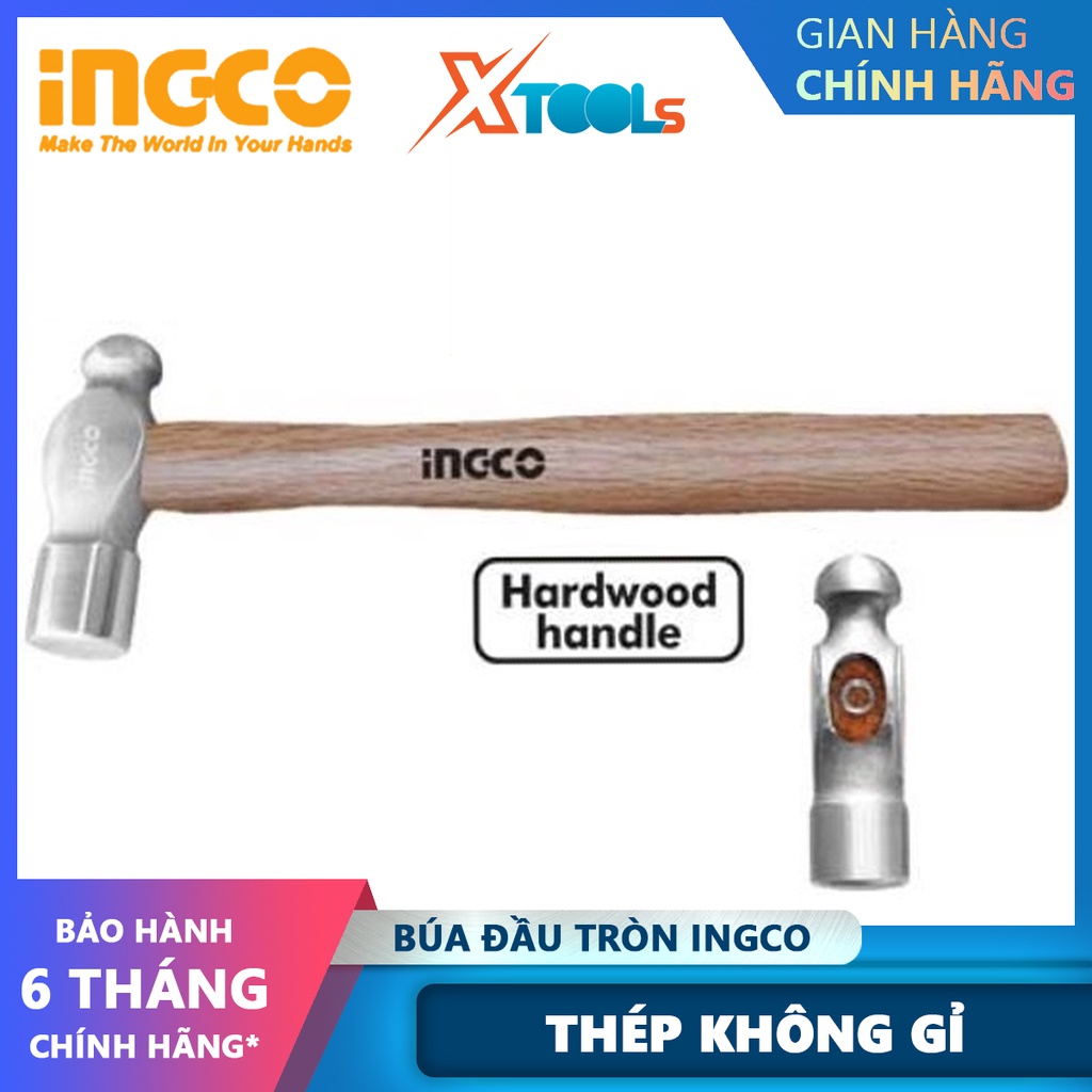 Búa đầu tròn INGCO | búa tay cầm gỗ Trọng lượng: 16oz-24oz / 450g-660g Tay cầm bằng gỗ cứng dùng để gò các dụng cụ bằng