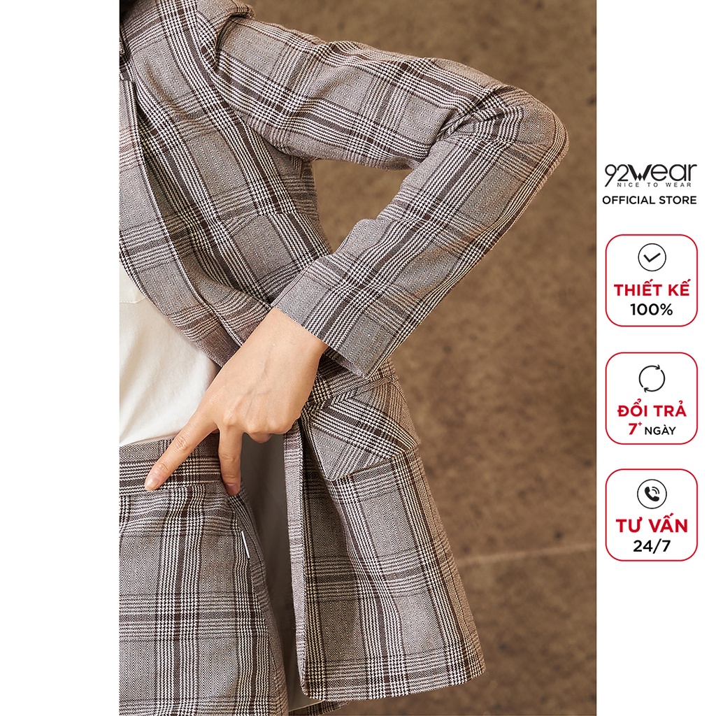 Áo vest nữ kẻ dài tay 92WEAR, kiểu dáng Hàn Quốc thanh lịch, trẻ trung VBA2154 | BigBuy360 - bigbuy360.vn