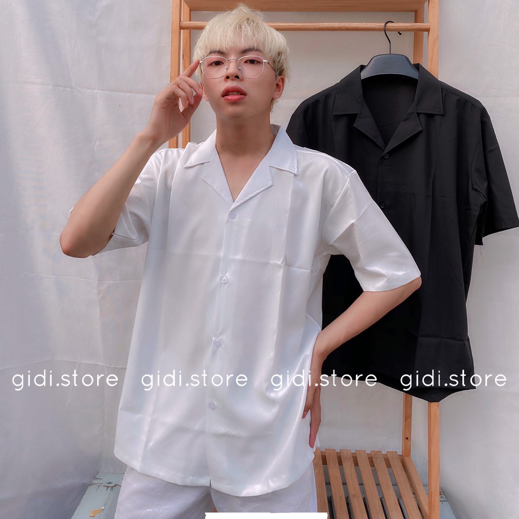 Áo sơ mi cổ VEST tay lỡ Nam Nữ Unisex  vải lụa form rộng không nhăn