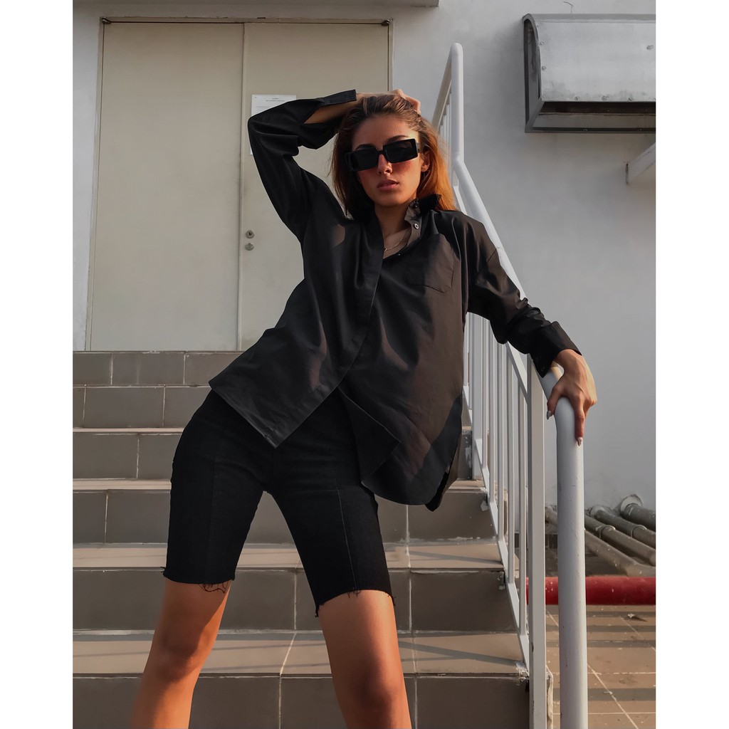 Là min - Áo Sơ Mi Boyfriend Đen Form Oversized