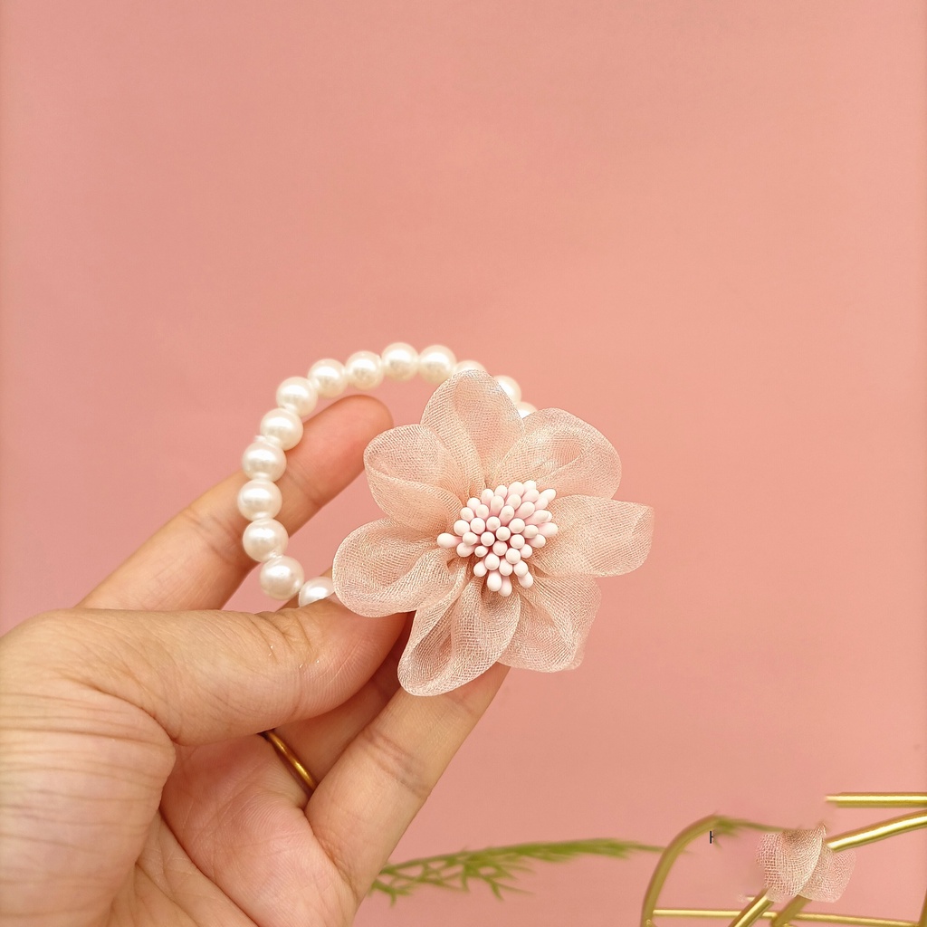 Cột tóc hạt châu đính hoa vải handmade thời trang nữ tính hàn quốc CT02