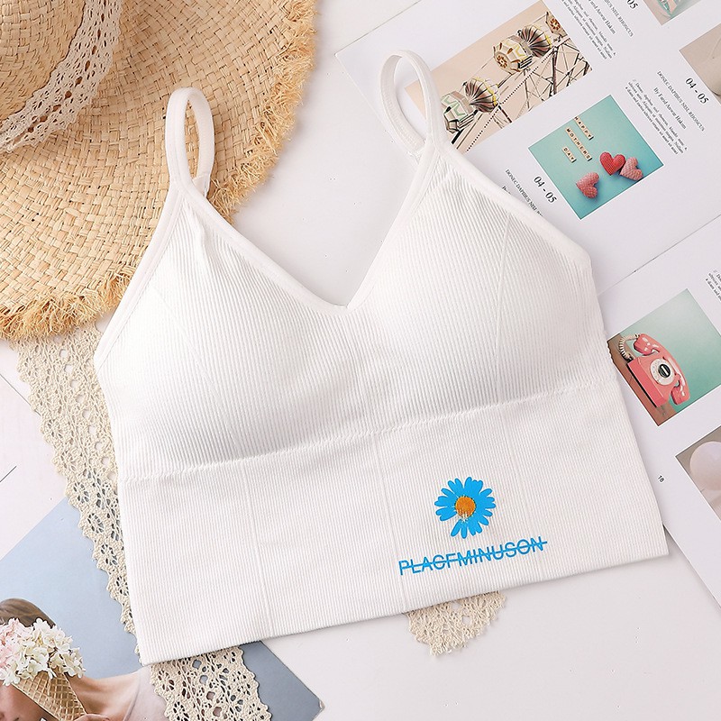 Áo bra cotton thun tập gym, yoga, áo ngực phối họa tiết hoa cúc BAS078