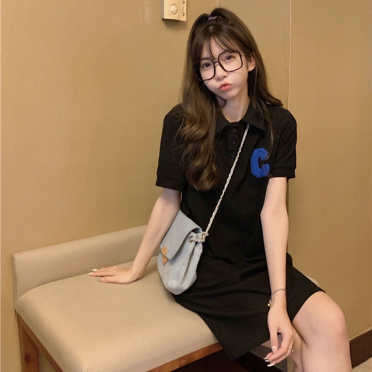 Đầm Chữ A Tay Ngắn Cổ Polo Thiết Kế Mới Xinh Xắn Thời Trang Cho Nữ