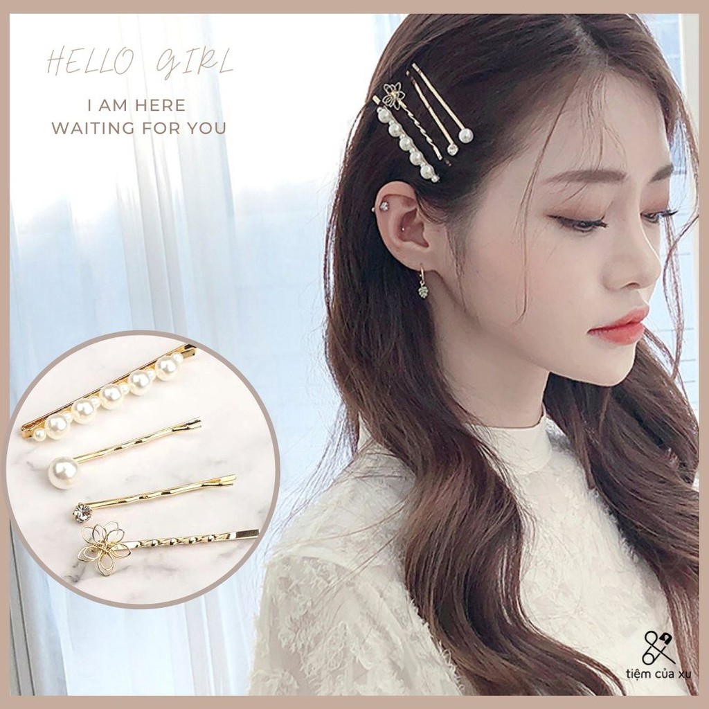 Set kẹp tóc đính ngọc trai nhân tạo, cặp tóc mái phong cách Hàn Quốc - tiemcuaxu