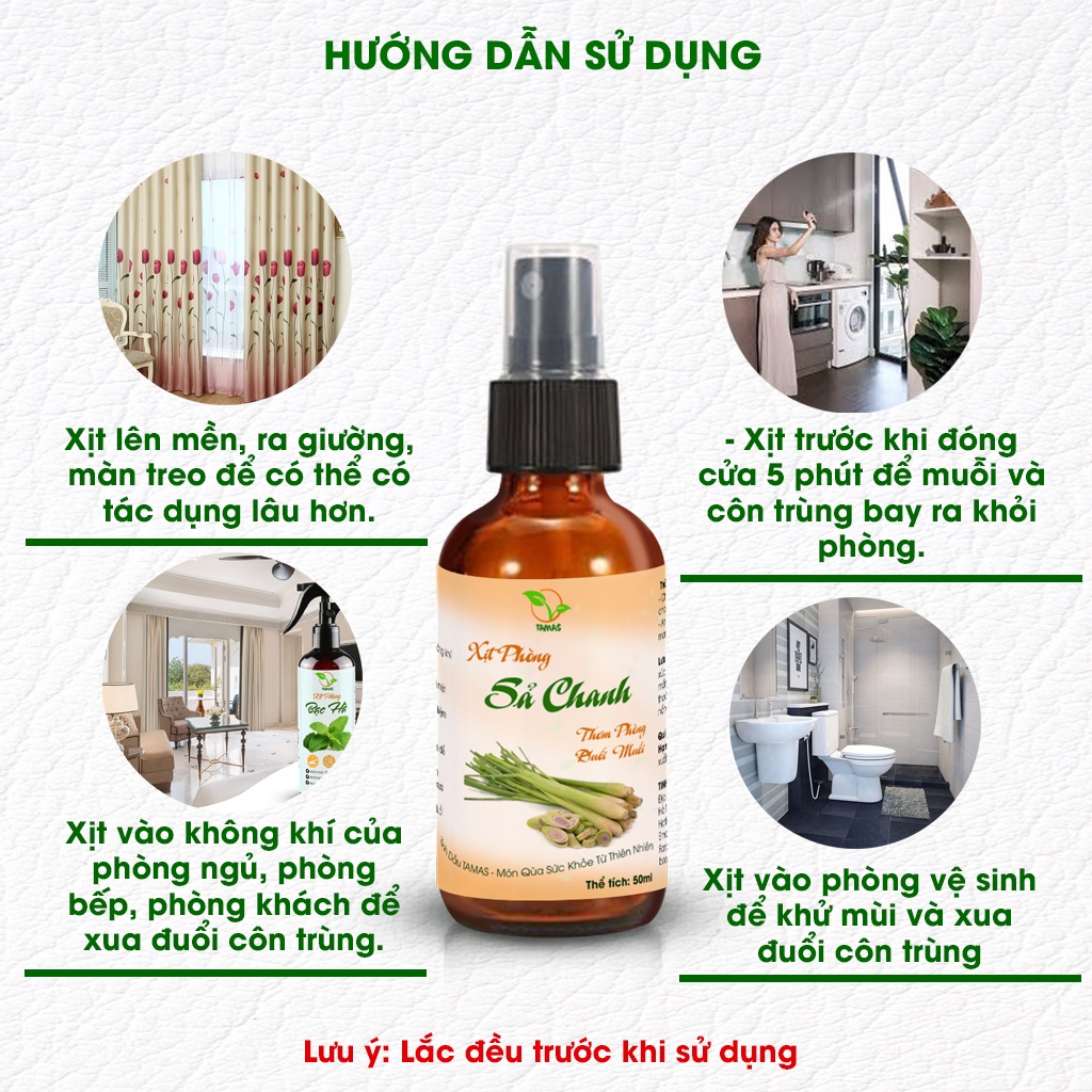 Combo 3 Chai Xịt Phòng TAMAS 50ml Hương Quế Sả, Sả Chanh, Bạc Hà Giúp Khử Mùi, Thư Giãn, Đuổi Muỗi Và Côn Trùng Hiệu Quả
