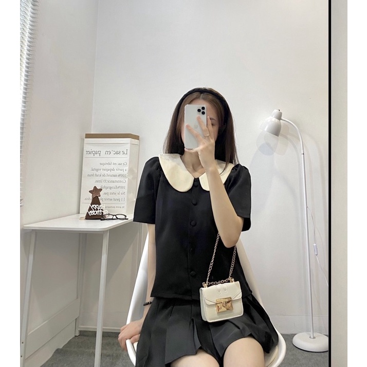 ( Ảnh thật ) A9011 Áo cổ sen khuy bọc crop