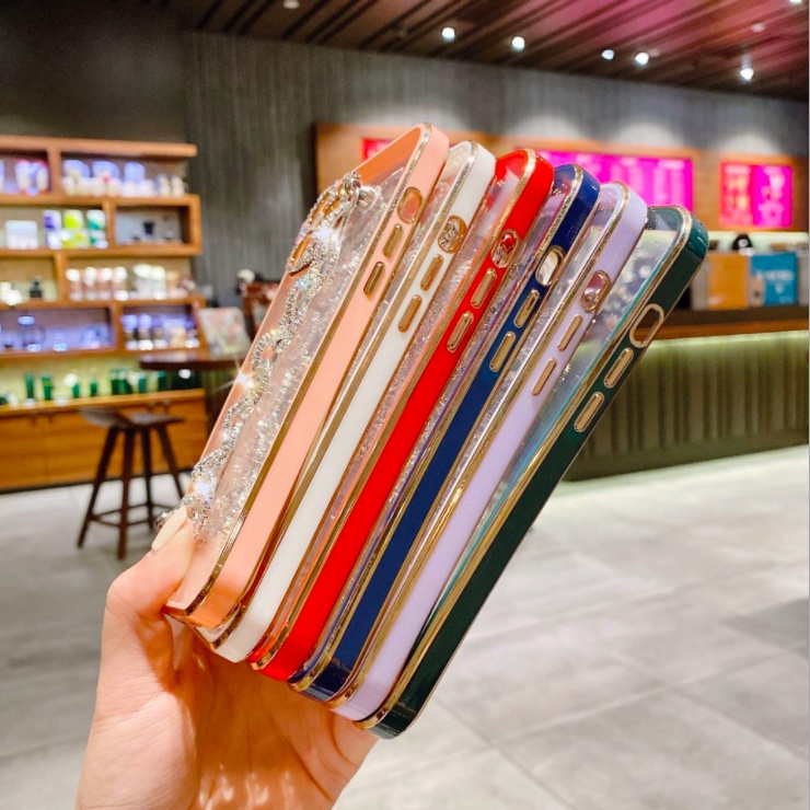 ốp Iphone 13 HT flash kim cương nano mạ điện vỏ với vòng tay kim cương