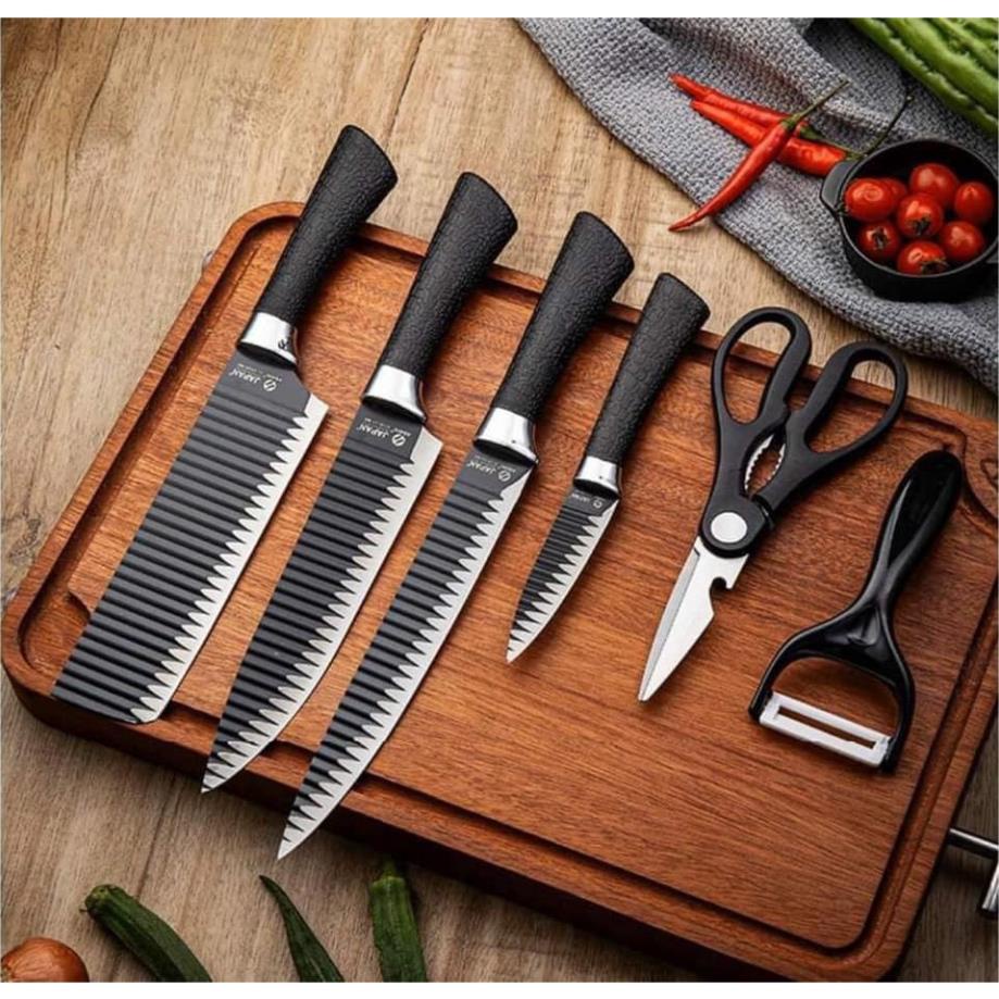 Bộ Dao Nhật 6 Món Dao Nhà Bếp ASAKH Siêu Sắc Sử Dụng Đa Năng Cho Nhà Bếp Gồm 4 dao + 1 nạo +1 kéo