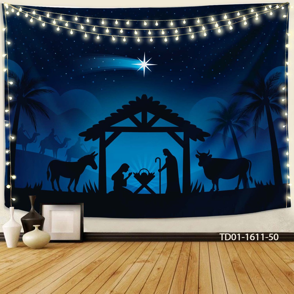 Tranh vải in 3D treo tường trang trí NOEL, decor GIÁNG SINH, MERRY CHIRMAS, SANT [ tặng móc treo, miếng dán định vị]